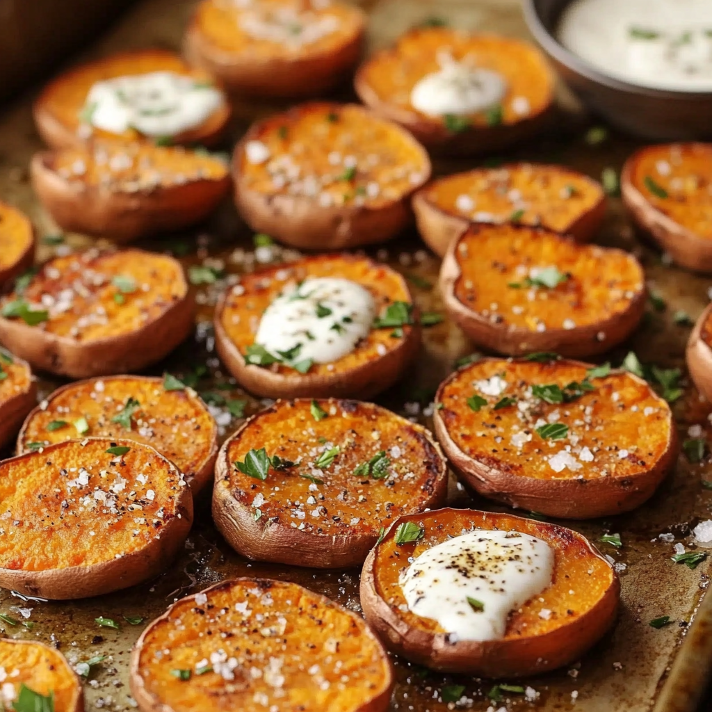 Crispy smashed sweet potatoes