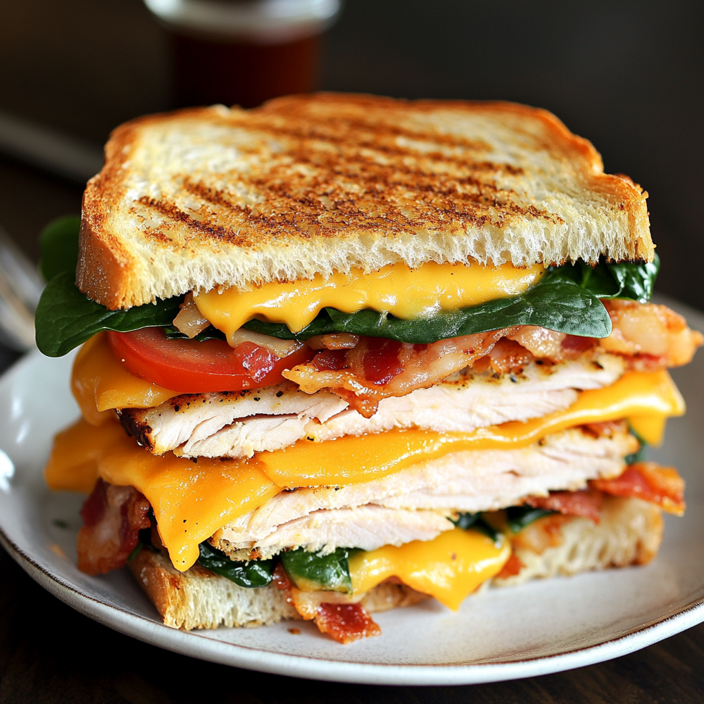 Turkey Melt with Cheddar, Spinach, and Bacon